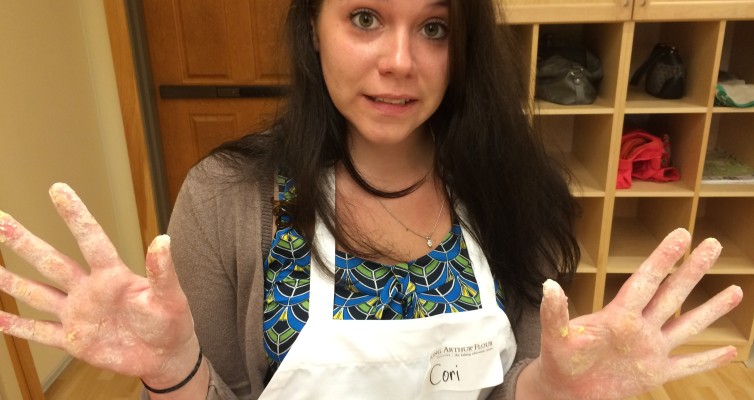 Cori with "sticky dough" hands!