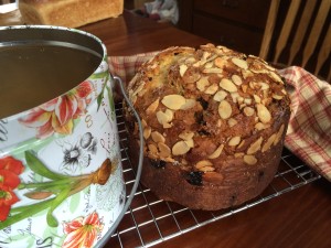 My panettone next to the cookie bucket I baked it in!